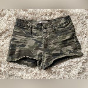 Stretch Denim Camo Shorts